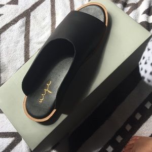 Black Leather slide flats